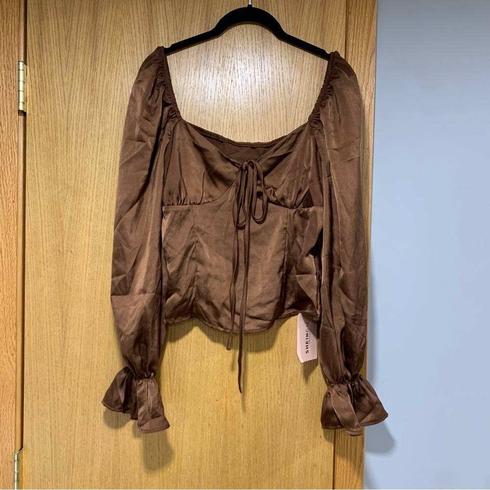 Brown Long Sleeve Blouse - Size Large